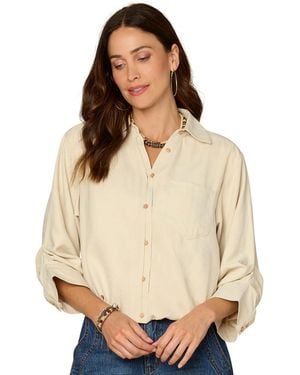 Democracy Spread-collar Button-front Top - Natural