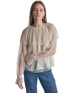 BCBGMAXAZRIA Long-sleeve Lace Cape Blouse - Blue