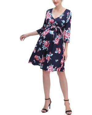 Kimi + Kai Kimi + Kai Maternity Floral Print Faux Wrap Nursing Dres - Blue