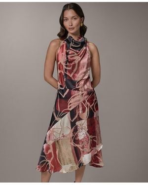 Donna Karan Printed Burnout High Cowl Neck Dress - Brown