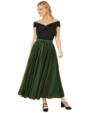 Yumi' Mesh Heart Print Tulle Skirt - Green