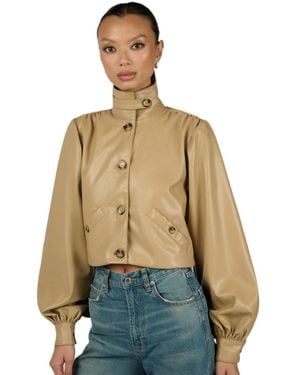 WeWoreWhat Cropped Mock Neck Balloon Sleeve Jacket - Natural