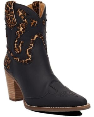 Dingo Run Wild Pointed-toe Block-heel Animal-print Leather Bootie - Black