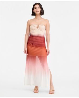 BarIII Mesh Hardware-trim Strapless Dress - Red