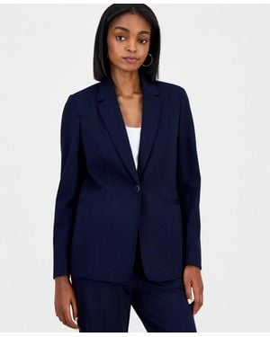 BarIII Compression Notch-collar Single Button Blazer - Blue