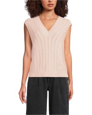 Lands' End Drifter Modern Cable V Neck Vest Sweater - Black