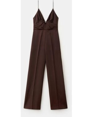 Mango V-neck Long Jumpsuit - Brown