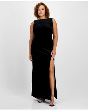 B Darlin Plus Size High-slit Velvet Low-back Dress - Black