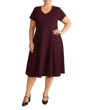 UNIVERSAL STANDARD Plus Size Lucinda V-neck Fit-and-flare Ponte Midi Dress - Purple