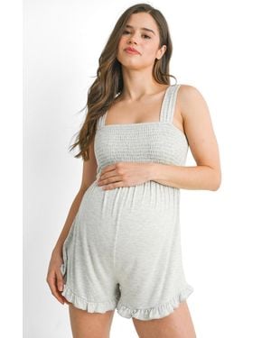 Hello Miss Maternity Smocked Square Neck Sleeveless Romper - White
