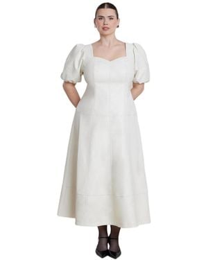 Eloquii Plus Size Faux Leather Puff Sleeve Maxi Dress - White