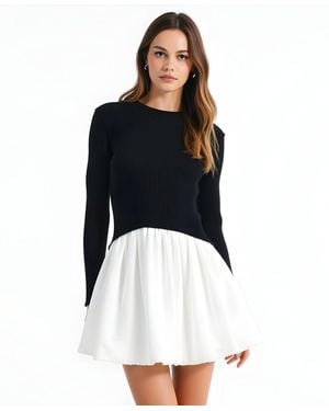 Modenaire Ribbed Long-sleeve Fit-and-flare Mini Dress - Black