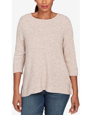 Ruby Rd. Petite Speckled Heather Rib Knit Top - Natural