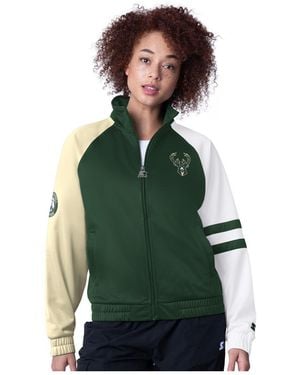 Starter Milwaukee Bucks Line Up Dolman Raglan Full-zip Track Jacket - Green