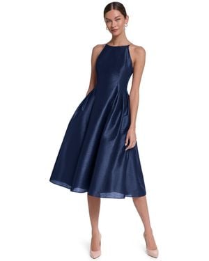 Halston Halter-neck Fit & Flare Midi Dress - Blue