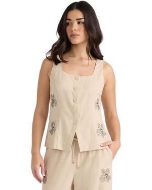 NVLT Button Front Embroidered Vest - Natural