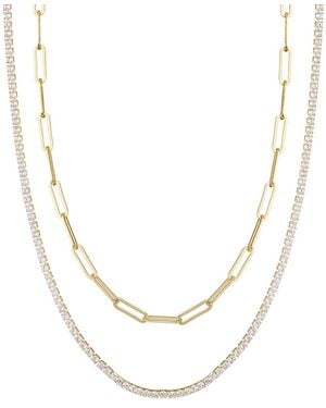 Adornia Tennis And Paperclip Chain Necklace Set - Natural