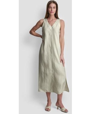 DKNY Linen V-neck Maxi Dress - Natural