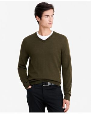 Alfani Merino Wool V-neck Sweater - Green