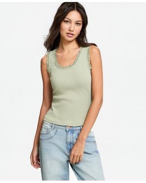 And Now This Crocheted-trim Ribbed Tank Top - Green