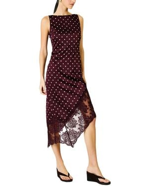 Line & Dot Raye Polka Dot Asymmetric Dress - Red