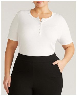 UNIVERSAL STANDARD Plus Size Henley Short Sleeve Ribbed Tee - White