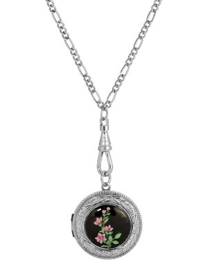 2028 Floral Decal Locket Necklace - Metallic