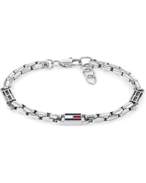 Tommy Hilfiger 3d Flag Metal Silver Tone Stainless Steel Bracelet - Metallic