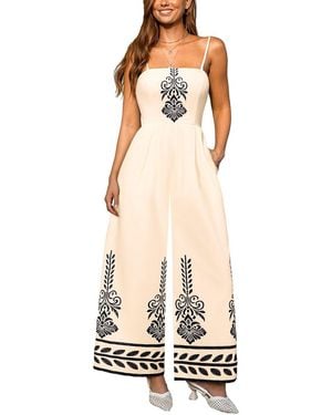 CUPSHE Embroidered Square Neck Wide-leg Jumpsuit - White