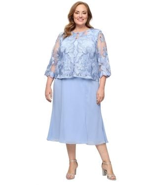 Alex Evenings Plus Size Scoop Neck Jacket Dress - Blue
