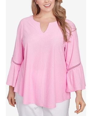 Ruby Rd. Plus Size Scoop Neck Clip Dot Texture Solid Top - Pink