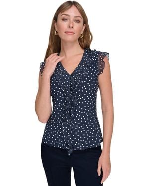 Tommy Hilfiger Printed Ruffled Sleeveless Top - Blue