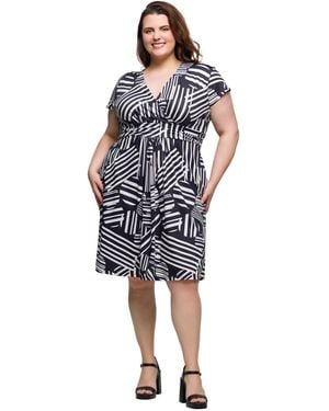 24seven Comfort Apparel Plus Size Cap Sleeve V-neck Knee Length Pocket Dress - Blue