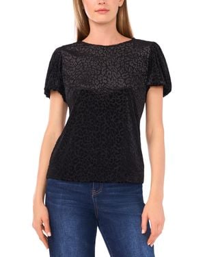 Cece Velvet Puff Short Sleeve Crewneck Blouse - Black
