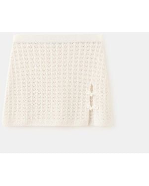 Mango Short Crocheted Cotton Skirt - White