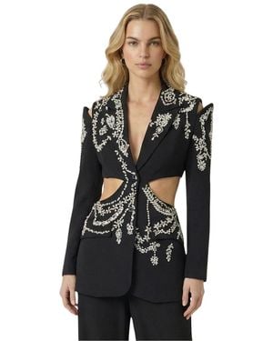 Modenaire Embellished Cutout Crystal Detail Blazer - Black