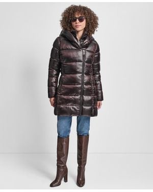 DKNY Bibbed Shawl-collar Packable Shine Puffer Coat - Multicolor