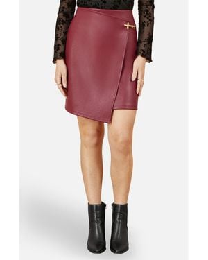 Yumi' Faux Leather Wrap Mini Skirt - Red