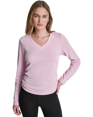 DKNY Long-sleeve Ruched Tech Top - Purple