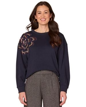 Democracy Long Sleeve Beaded Crewneck Sweatshirt - Blue