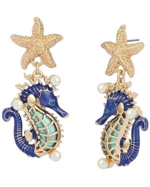 Betsey Johnson Faux Stone Seahorse Drop Earrings - Blue