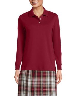 Lands' End Long Sleeve Interlock Polo Shirt - Red