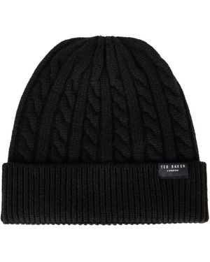 Ted Baker Cable-knit Wool/cashmere-blend Beanie - Black