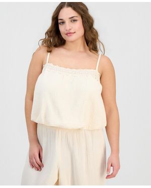 And Now This Trendy Plus Size Cotton Gauze Bubble Top - Natural