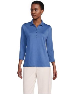 Lands' End 3/4 Sleeve Supima Cotton Polo Shirt - Blue