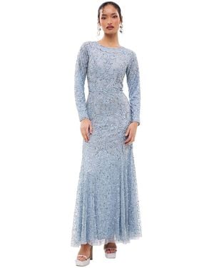 MARYISA Modest Embellished Sequins Fitted Maxi Dress - Blue