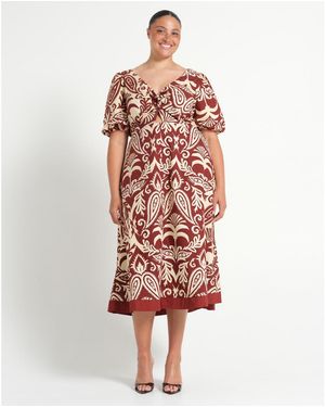 Estelle Aurela Cotton Print Twist Midi Dress - Red