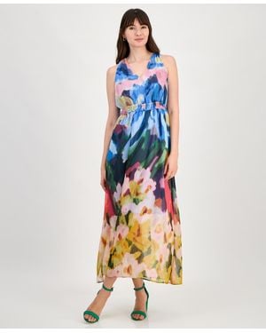 Anne Klein Floral-print Chiffon Maxi Dress - Blue