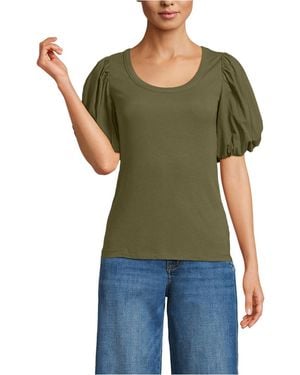 Lands' End Petite Drapey Rib Puff Sleeve Scoop Neck Top - Green