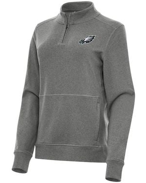 Antigua Heather Black Philadelphia Eagles Crush Quarter-zip Jacket - Gray